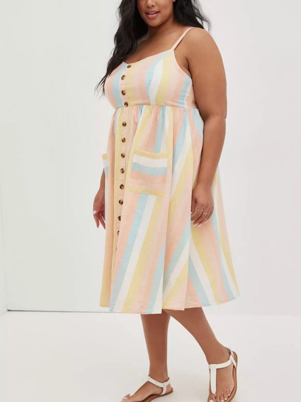 NWOT: Torrid Striped Midi Linen Button-Front Dress Summer 3
